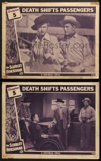 6c975 SCARLET HORSEMAN 2 chapter 5 LCs 1946 Janet Shaw with gun, serial, Death Shifts Passengers!