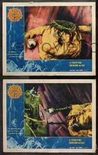6c702 BATTLE BEYOND THE SUN 5 LCs 1962 cool image of two monsters of terrifying unknown worlds!