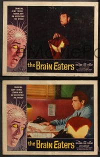 6c749 BRAIN EATERS 4 LCs 1958 AIP sci-fi scenes + classic horror art of girl's brain exploding!