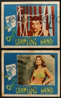 6c756 CRAWLING HAND 4 LCs 1963 wacky horror sci-fi, Arline Judge, Peter Breck, cool border art!
