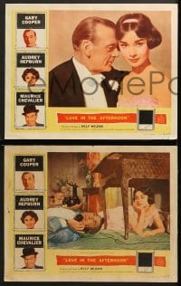 6c779 LOVE IN THE AFTERNOON 4 LCs 1957 Billy Wilder, Audrey Hepburn with her dad Maurice Chevalier!