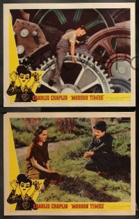 6c387 MODERN TIMES 8 LCs R1959 classic images of Charlie Chaplin, Paulette Goddard!