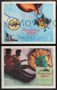6c399 MYSTERIOUS ISLAND 8 LCs 1961 Ray Harryhausen, Jules Verne sci-fi, cool hot-air balloon tc art!