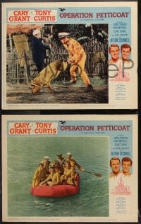 6c869 OPERATION PETTICOAT 3 LCs R1964 great border art of Cary Grant & Tony Curtis on pink submarine!