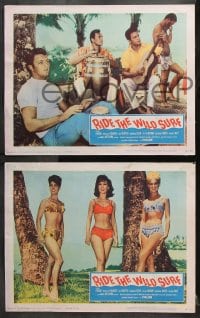6c733 RIDE THE WILD SURF 5 LCs 1964 sexy girls in bikinis & surfboards on the beach!