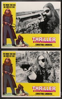 6c545 THEY CALL HER ONE EYE 8 int'l LCs 1974 wild cult classic, Christina Lindberg in the title role!