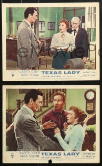 6d074 TEXAS LADY 8 color English FOH LCs 1955 Claudette Colbert, Barry Sullivan, western images!