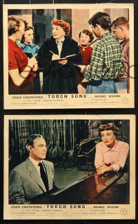 6d075 TORCH SONG 8 color English FOH LCs 1954 tough baby Joan Crawford, a wonderful love story!