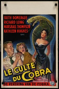 6f287 CULT OF THE COBRA Belgian 1955 artwork of sexy Faith Domergue & giant cobra snake!