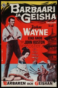 6f223 BARBARIAN & THE GEISHA Finnish 1958 John Huston, art of John Wayne with torch & Eiko Ando!