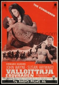 6f234 CONQUEROR Finnish 1956 different barbarian John Wayne & half-dressed sexy Susan Hayward!