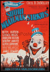 6f237 GREATEST SHOW ON EARTH Finnish 1952 Cecil B. DeMille circus classic, James Stewart as clown!