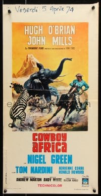 6f866 AFRICA - TEXAS STYLE Italian locandina 1967 Hugh O'Brian roping zebra by stampeding animals!