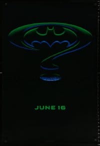 6g611 BATMAN FOREVER teaser DS 1sh 1995 Kilmer, Kidman, cool question mark & bat symbol design!