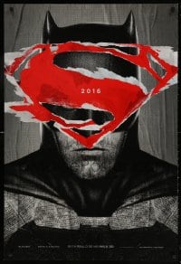 6g614 BATMAN V SUPERMAN teaser DS 1sh 2016 cool close up of Ben Affleck in title role under symbol!