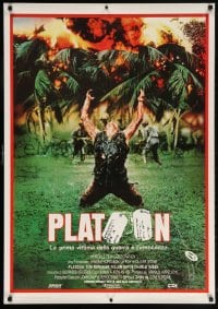 6g318 PLATOON 28x40 Italian commercial poster 1986 Charlie Sheen & Quinn helping with soldier, Oliver Stone, Vietnam War!