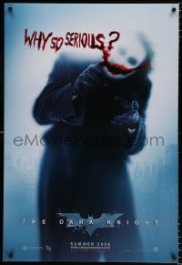 6g651 DARK KNIGHT teaser DS 1sh 2008 great image of Heath Ledger as the Joker, why so serious?