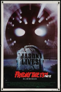 6g692 FRIDAY THE 13th PART VI 1sh 1986 Jason Lives, cool image of hockey mask & tombstone!