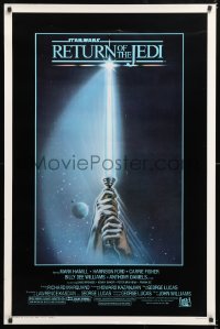 6g875 RETURN OF THE JEDI 1sh 1983 George Lucas, art of hands holding lightsaber by Reamer!