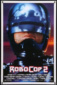 6g880 ROBOCOP 2 1sh 1990 great close up of cyborg policeman Peter Weller, sci-fi sequel!