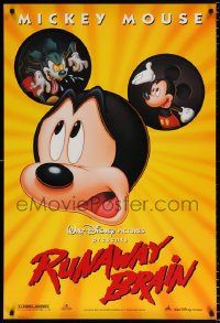6g883 RUNAWAY BRAIN DS 1sh 1995 Disney, great huge Mickey Mouse Jekyll & Hyde cartoon image!