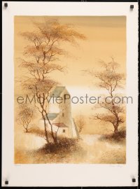 6g033 BERNARD CHAROY signed #20/75 22x30 art print 1980s great art of house in forest!