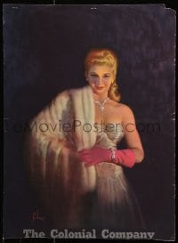 6g098 COLONIAL COMPANY 16x22 advertising poster 1930s Frahm art of sexy woman in fur!