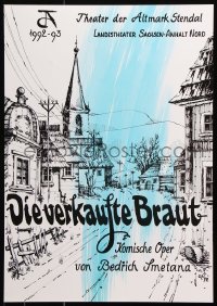 6g172 DIE VERKAUFTE BRAUT 17x24 German stage poster 1992 Bedrich Smetana, cool art of village!