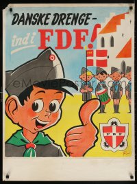 6g392 FDF 24x32 Danish special poster 1950s cool art of children in uniform, thumbs up!
