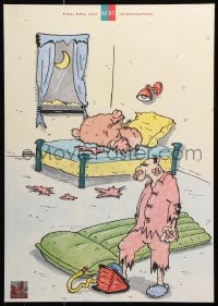 6g104 MACBETT 17x24 German advertising poster 1990s man inflates air bed because dog is on the bed!