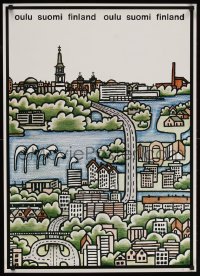 6g470 OULU SUOMI FINLAND 24x34 Finnish special poster 1990s colorful art of the city of Oulu!