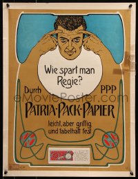 6g108 PATRIA-PACK-PAPIER 19x25 Austrian advertising poster 1920s man thinking really hard!