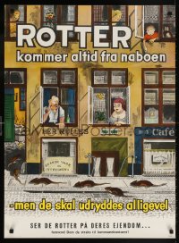 6g485 ROTTER KOMMER ALTID FRA NABOEN 25x33 Danish special poster 1960s Rasmussen art!