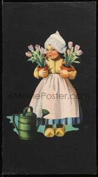 6g070 JAN WIJGA 8x15 Dutch art print 1930s-1940s cool art of girl with flowers!