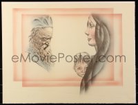 6g068 UNKNOWN ART PRINT 20x26 art print 1980s close-up artwork of woman, child and old man!