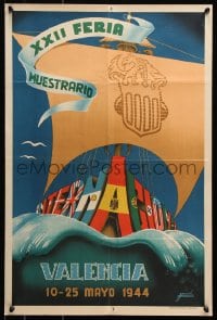 6g544 XXII FERIA MUESTRARIO INTERNACIONAL 17x25 Spanish special poster 1944 ship art!