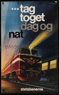 6g127 DSB 24x39 Danish travel poster 1969 great Aage Rasmussen art of train on tracks. ultra-rare!