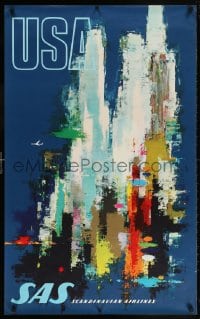 6g149 SAS USA 25x39 Danish travel poster 1960s abstract Otto Nielson art of a city, ultra-rare!