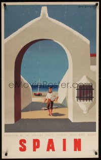 6g152 SPAIN 24x39 Spanish travel poster 1940s cool artwork of Guy Georget fisherman!