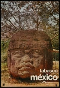 6g153 TABASCO MEXICO 24x35 Mexican travel poster 1980s Olmec colossal head stone!