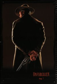 6g976 UNFORGIVEN DS teaser 1sh 1992 image of gunslinger Clint Eastwood w/back turned, dated design!