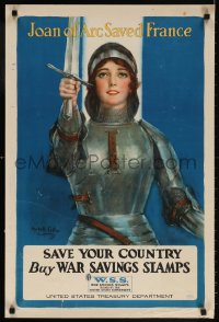 6g002 SAVE YOUR COUNTRY BUY WAR SAVINGS STAMPS 20x30 WWI war poster 1918 Coffin art of Joan of Arc!