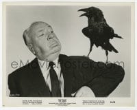 6h146 BIRDS candid 8x10.25 still 1963 wonderful image of director Alfred Hitchcock w/bird on shoulder