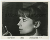 6h215 CHARADE 8x10.25 still 1963 super close up of surprised Audrey Hepburn holding lit match!