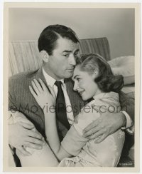 6h266 DESIGNING WOMAN 8x10 still 1957 Lauren Bacall is happy to be held in Gregory Peck's arms!