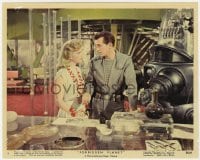 6h056 FORBIDDEN PLANET color 8x10 still #9 1956 c/u of Anne Francis, Jack Kelly & Robby the Robot!