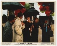 6h057 FUNNY FACE color 8x10 still 1957 beautiful Audrey Hepburn under umbrella smiling at Astaire!