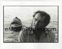 6h003 JAWS deluxe candid 8x10 file photo 1975 intense Robert Shaw with Bruce emerging behind him!