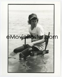 6h005 JAWS deluxe candid 8x10 file photo 1975 Steven Spielberg in his director's chair in water!