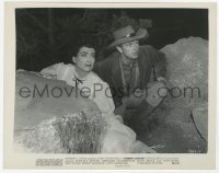 6h500 JOHNNY GUITAR 8x10.25 still 1954 c/u of Joan Crawford & Sterling Hayden hiding between rocks!